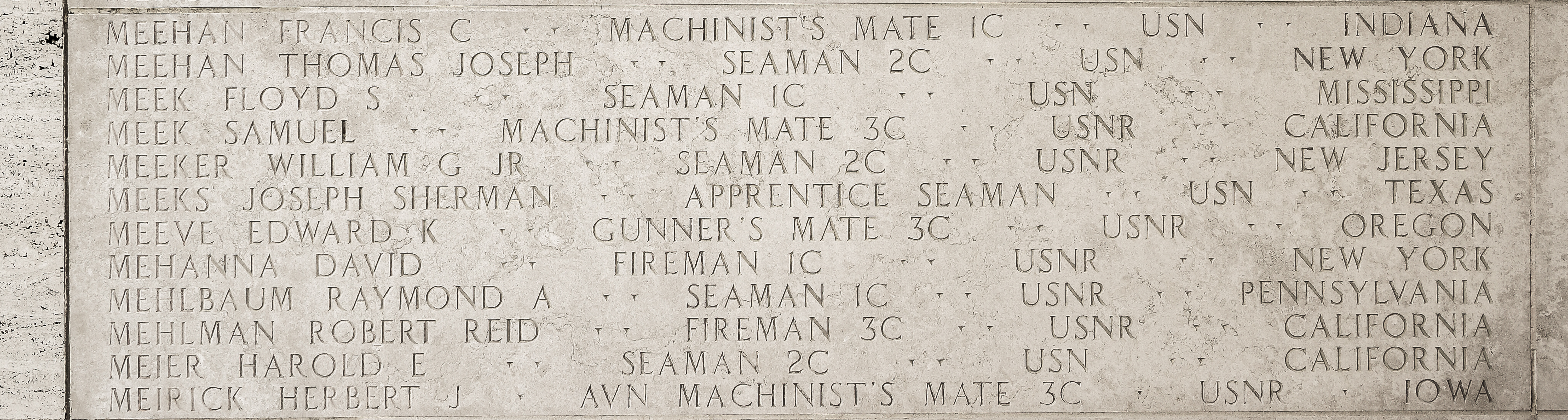 Robert Reid Mehlman, Fireman Third Class